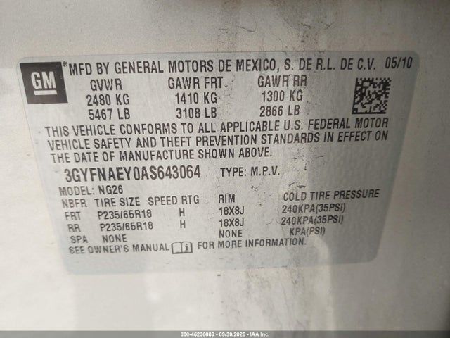 Продажа на аукционе авто 2010 Cadillac Srx Luxury Collection, vin: 3GYFNAEY0AS643064, номер лота: 46236089