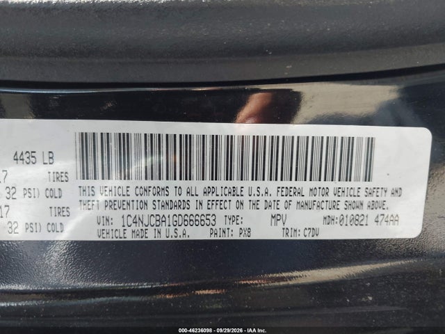 2016 Jeep Compass Sport მანქანა იყიდება აუქციონზე, vin: 1C4NJCBA1GD666653, აუქციონის ნომერი: 46236098