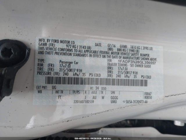 Продаж на аукціоні авто 2016 Ford Focus Titanium, vin: 1FADP3N28GL356557, номер лоту: 46236113