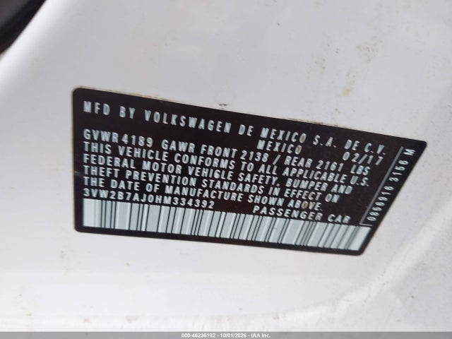 Aukcja sprzedaży 2017 Volkswagen Jetta 1.4t S, vin: 3VW2B7AJ0HM334392, numer aukcji: 46236182