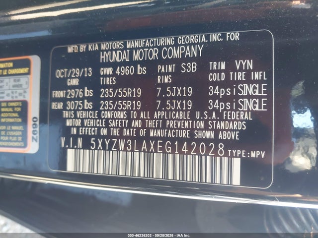 2014 Hyundai Santa Fe Sport 2.0l Turbo მანქანა იყიდება აუქციონზე, vin: 5XYZW3LAXEG142028, აუქციონის ნომერი: 46236202
