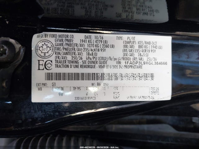 46236229 :رقم المزاد ، 1FADP3L9XGL384666 vin ، 2016 Ford Focus St مزاد بيع