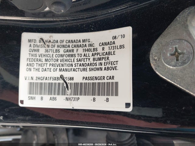 2011 Honda Civic Lx მანქანა იყიდება აუქციონზე, vin: 2HGFA1F5XBH501588, აუქციონის ნომერი: 46236289