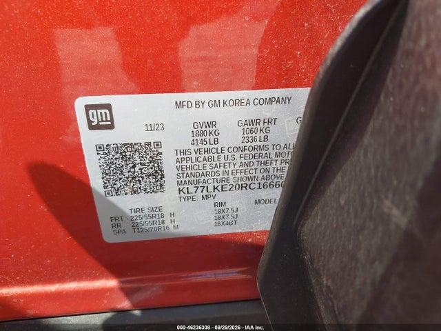 46236308 :رقم المزاد ، KL77LKE20RC166605 vin ، 2024 Chevrolet Trax Fwd Activ مزاد بيع