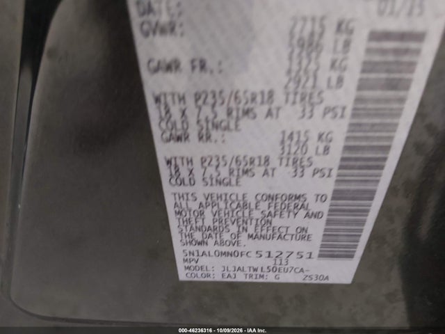 46236316 :رقم المزاد ، 5N1AL0MN0FC512751 vin ، 2015 Infiniti Qx60 مزاد بيع