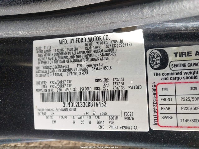 Продаж на аукціоні авто 2012 Lincoln Mkz Hybrid, vin: 3LNDL2L33CR816453, номер лоту: 46236335