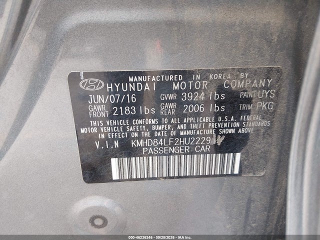 Aukcja sprzedaży 2017 Hyundai Elantra Se, vin: KMHD84LF2HU222945, numer aukcji: 46236346