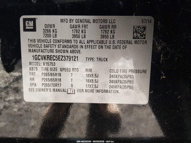 2014 Chevrolet Silverado K1500 Lt მანქანა იყიდება აუქციონზე, vin: 1GCVKREC5EZ379121, აუქციონის ნომერი: 46236358