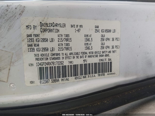 Aukcja sprzedaży 2007 Dodge Grand Caravan Se, vin: 1D4GP24RX7B172262, numer aukcji: 46236369