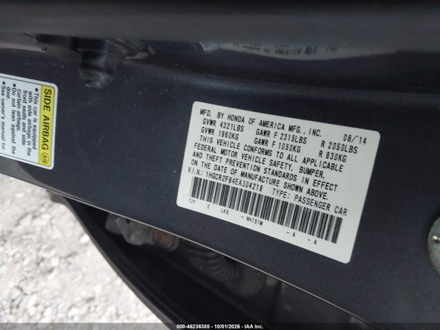Продажа на аукционе авто 2014 Honda Accord Ex-l, vin: 1HGCR2F84EA304219, номер лота: 46236385