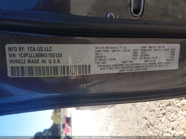 Продаж на аукціоні авто 2021 Jeep Cherokee Altitude Fwd, vin: 1C4PJLLB0MD155124, номер лоту: 46236419