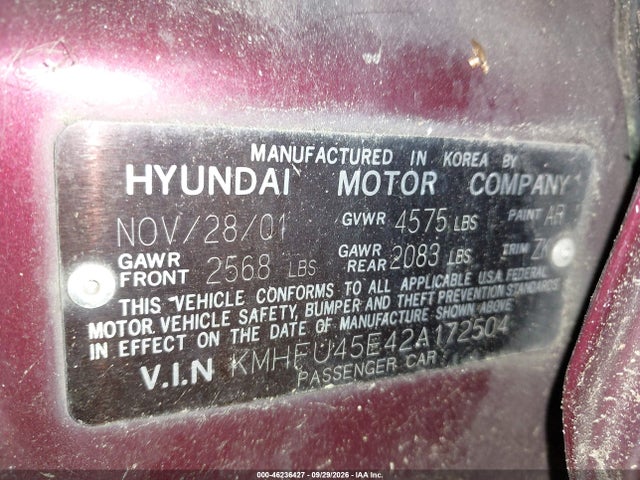 46236427 :رقم المزاد ، KMHFU45E42A172504 vin ، 2002 Hyundai Xg350 L مزاد بيع