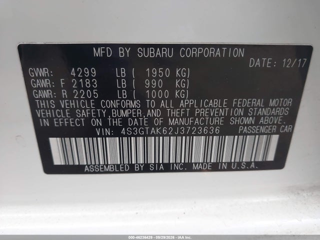 Subaru Impreza 2.0i Sport 2018 4S3GTAK62J3723636 Image 9