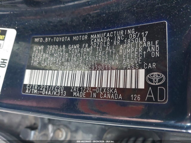 2017 Toyota Corolla Se მანქანა იყიდება აუქციონზე, vin: 2T1BURHE4HC939011, აუქციონის ნომერი: 46236443