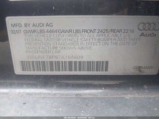 46236485 :رقم المزاد ، WAUNF78P97A154609 vin ، 2007 Audi A3 2.0t مزاد بيع