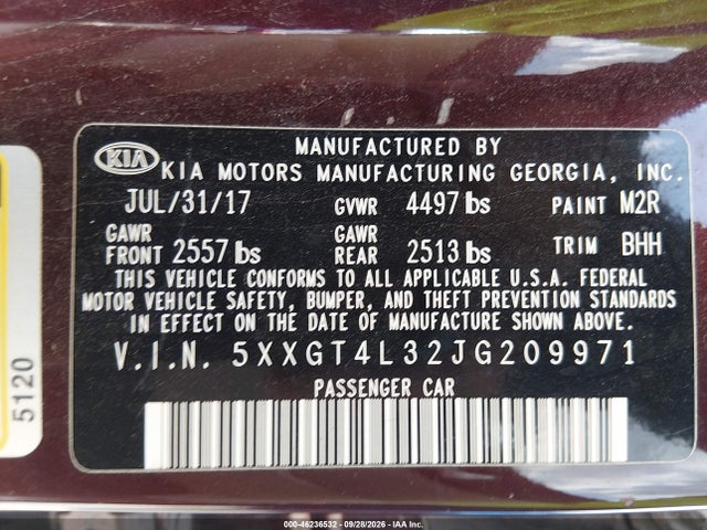 46236532 :رقم المزاد ، 5XXGT4L32JG209971 vin ، 2018 Kia Optima Lx مزاد بيع