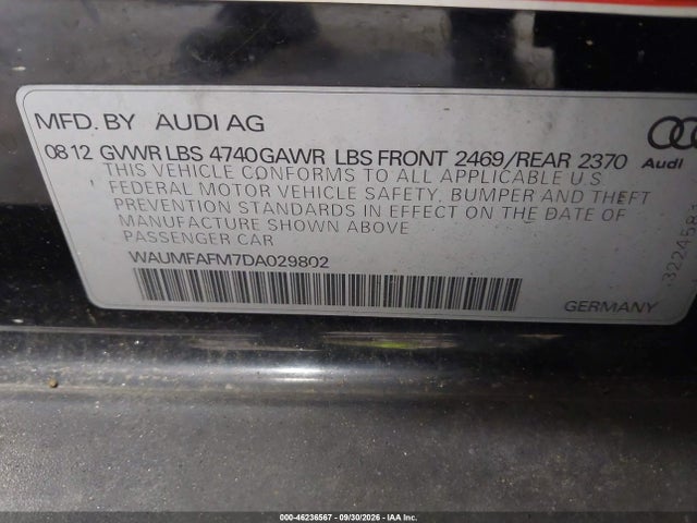 46236567 :رقم المزاد ، WAUMFAFM7DA029802 vin ، 2013 Audi A3 2.0t Premium مزاد بيع