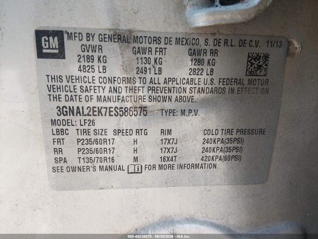 Продаж на аукціоні авто 2014 Chevrolet Captiva Sport 2ls, vin: 3GNAL2EK7ES586575, номер лоту: 46236570