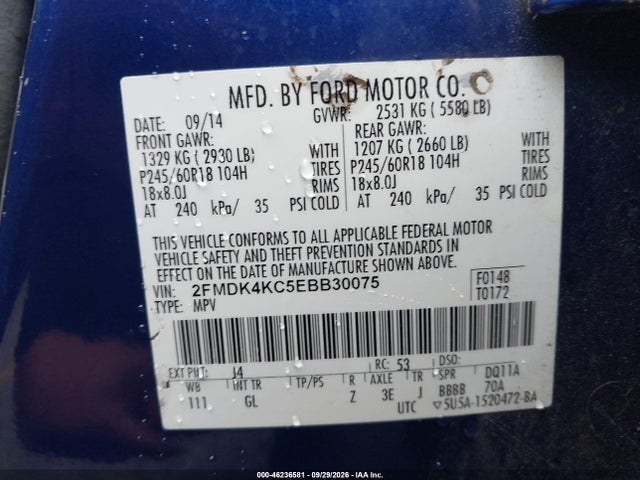 Aukcja sprzedaży 2014 Ford Edge Limited, vin: 2FMDK4KC5EBB30075, numer aukcji: 46236581