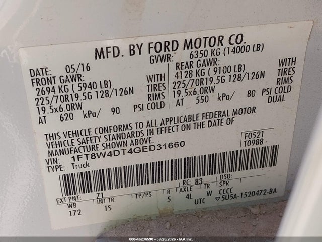 Продаж на аукціоні авто 2016 Ford F-450 Xl, vin: 1FT8W4DT4GED31660, номер лоту: 46236590
