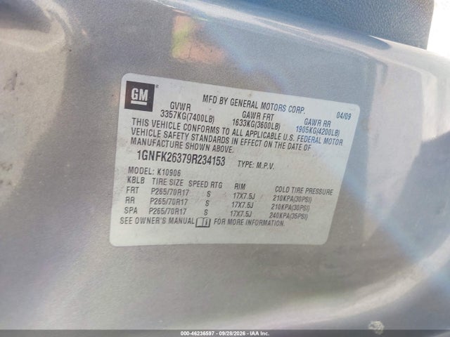 Продажа на аукционе авто 2009 Chevrolet Suburban 1500 Lt1, vin: 1GNFK26379R234153, номер лота: 46236597