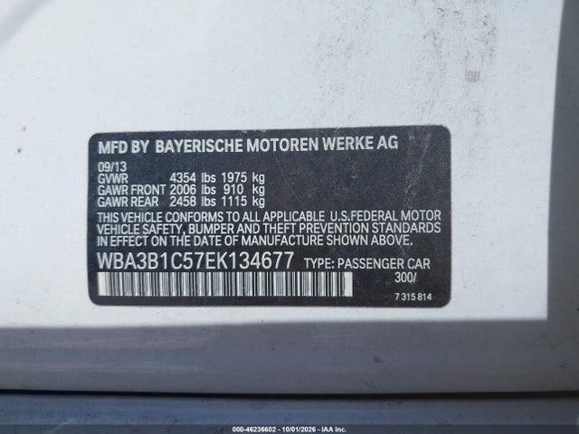46236602 :رقم المزاد ، WBA3B1C57EK134677 vin ، 2014 Bmw 320i مزاد بيع