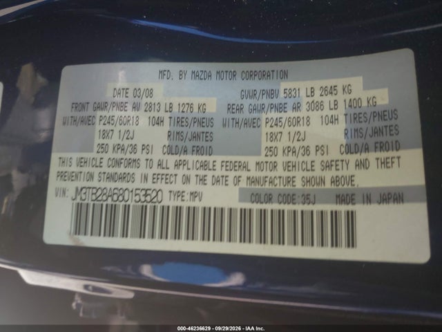 Aukcja sprzedaży 2008 Mazda Cx-9 Touring, vin: JM3TB28A680153520, numer aukcji: 46236629