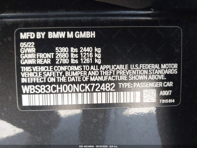 BMW M5 2022 WBS83CH00NCK72482 Image 9