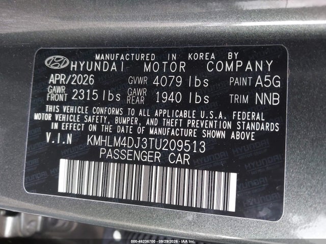 2026 Hyundai Elantra Hybrid Blue მანქანა იყიდება აუქციონზე, vin: KMHLM4DJ3TU209513, აუქციონის ნომერი: 46236700