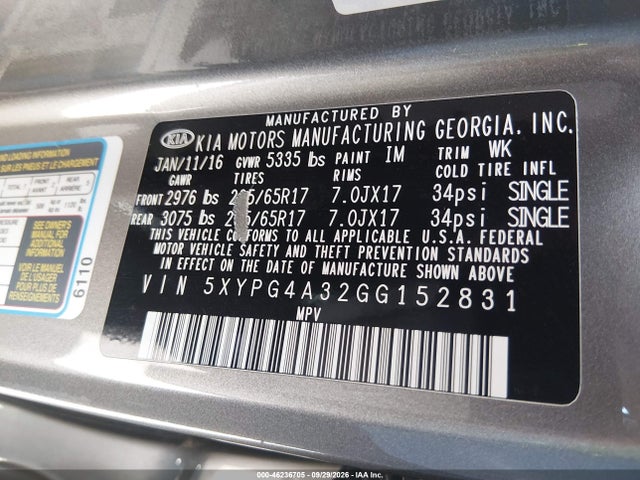 KIA Sorento 2.4l Lx 2016 5XYPG4A32GG152831 Image 9