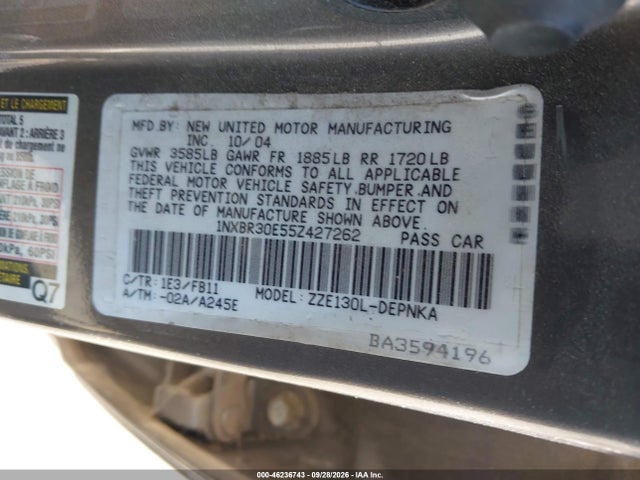 Aukcja sprzedaży 2005 Toyota Corolla Le, vin: 1NXBR30E55Z427262, numer aukcji: 46236743