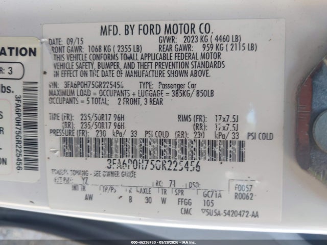 3FA6P0H75GR225456 Ford FUSION SE