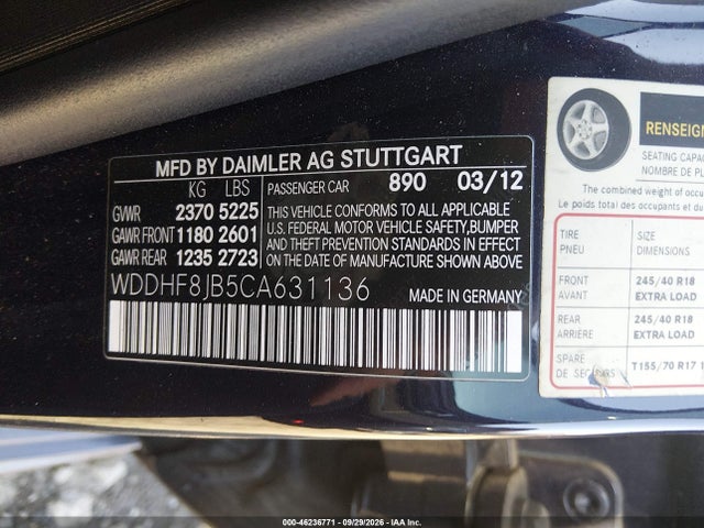 2012 Mercedes-benz E 350 4matic მანქანა იყიდება აუქციონზე, vin: WDDHF8JB5CA631136, აუქციონის ნომერი: 46236771
