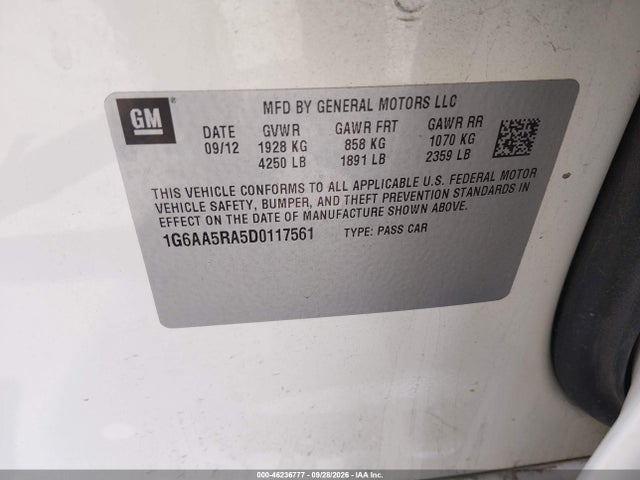 Продаж на аукціоні авто 2013 Cadillac Ats Standard, vin: 1G6AA5RA5D0117561, номер лоту: 46236777