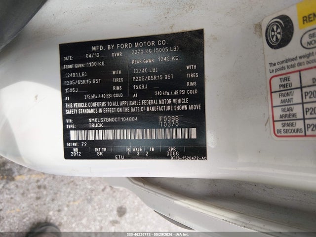 Aukcja sprzedaży 2012 Ford Transit Connect Xlt, vin: NM0LS7BN0CT104884, numer aukcji: 46236778