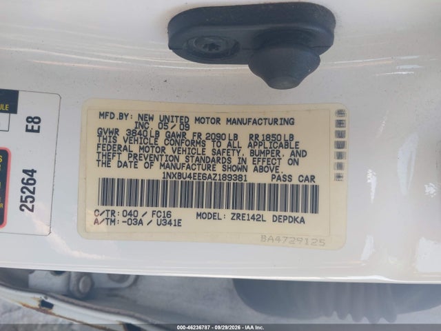 Продаж на аукціоні авто 2010 Toyota Corolla Le, vin: 1NXBU4EE6AZ189381, номер лоту: 46236787