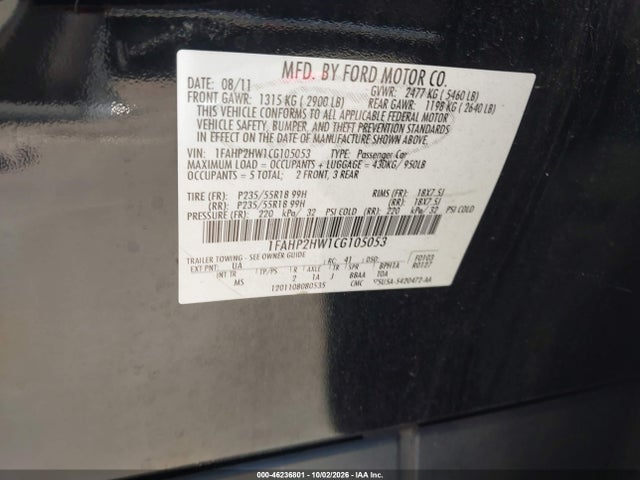 Продаж на аукціоні авто 2012 Ford Taurus Sel, vin: 1FAHP2HW1CG105053, номер лоту: 46236801
