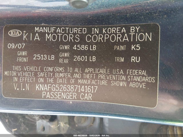 Aukcja sprzedaży 2008 Kia Rondo Lx V6, vin: KNAFG526387141617, numer aukcji: 46236859