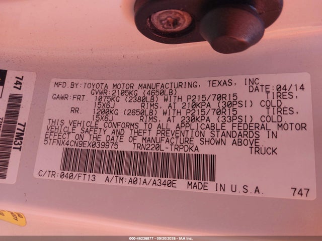 Aukcja sprzedaży 2014 Toyota Tacoma, vin: 5TFNX4CN9EX039975, numer aukcji: 46236877