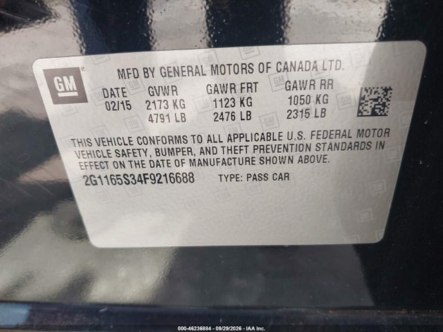 Продаж на аукціоні авто 2015 Chevrolet Impala 2lz, vin: 2G1165S34F9216688, номер лоту: 46236884