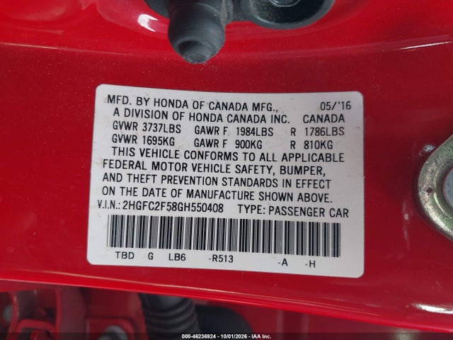 Honda Civic Lx 2016 2HGFC2F58GH550408 Image 9