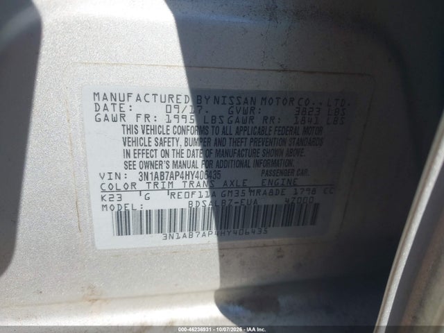 Aukcja sprzedaży 2017 Nissan Sentra S, vin: 3N1AB7AP4HY406435, numer aukcji: 46236931