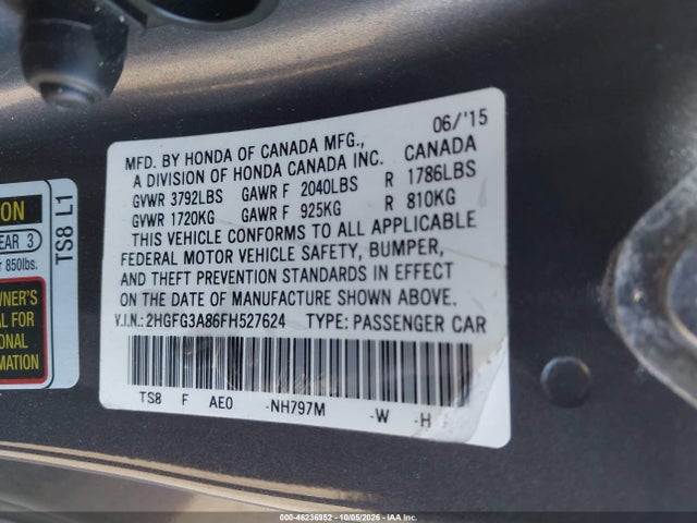 Honda CIVIC EX 2015 2HGFG3A86FH527624 Image 9