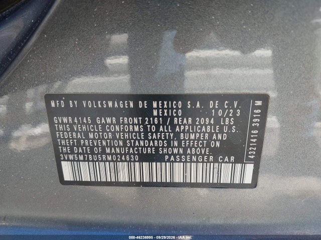 46236995 :رقم المزاد ، 3VW5M7BU5RM024630 vin ، 2024 Volkswagen Jetta 1.5t S مزاد بيع