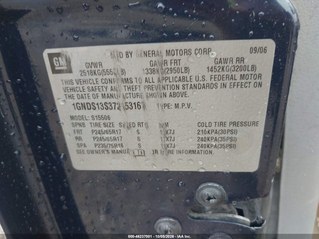 Продаж на аукціоні авто 2007 Chevrolet Trailblazer Ls, vin: 1GNDS13S372153167, номер лоту: 46237001