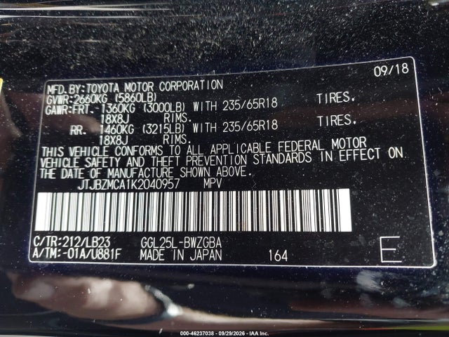Продажа на аукционе авто 2019 Lexus Rx 350, vin: JTJBZMCA1K2040957, номер лота: 46237038