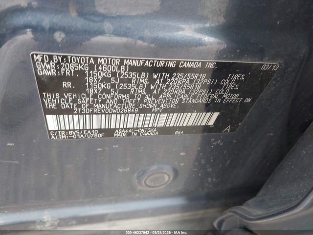 2013 Toyota Rav4 Limited მანქანა იყიდება აუქციონზე, vin: 2T3DFREV0DW026849, აუქციონის ნომერი: 46237042