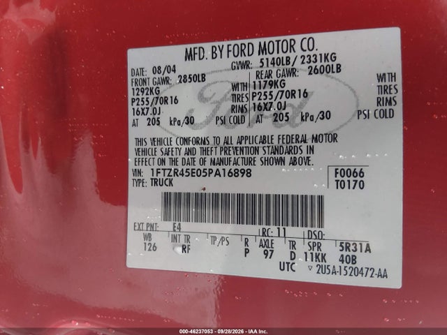 Продаж на аукціоні авто 2005 Ford Ranger Edge/fx4 Level Ii/fx4 Off-road/xlt, vin: 1FTZR45E05PA16898, номер лоту: 46237053