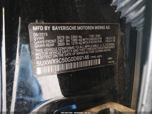 BMW X3 Xdrive28i 2016 5UXWX9C50G0D69146 Image 9