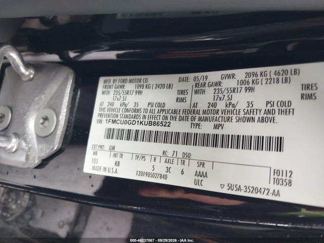 Aukcja sprzedaży 2019 Ford Escape Se, vin: 1FMCU0GD1KUB86522, numer aukcji: 46237067